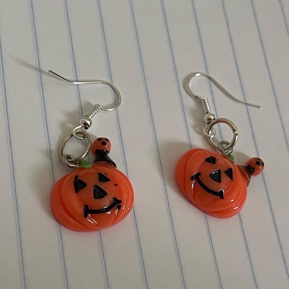 New Handmade Sterling Silver Halloween Pumpkin & Baby Pumpkin Dangle Earrings - Picture 6 of 8